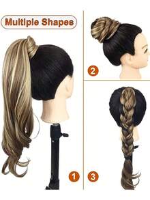 32 Inch Synthetic Ponytail Extensions, Extra Long Flexible Wrap Around Ponytail, Golden Color, For Daily Wear