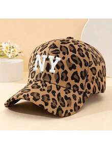 Unisex Letter Embroidery Leopard NY Baseball Caps Outdoor Adjustable Spring And Autumn Casual Sunscreen Hat