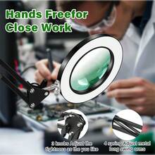 1 件 10 倍放大镜，带灯和支架，72 LED 照明放大镜，USB 供电桌面放大镜，3 种颜色模式可调光放大灯，可调节鹅颈管，适用于工艺品维修焊接