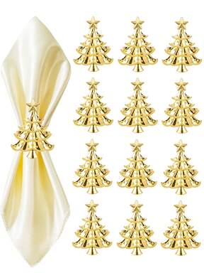 120/12/6/2/1 peça de argolas para guardanapos de Natal, porta-guardanapos dourado para árvore de Natal, para homens e mulheres, reutilizável para reuniões familiares, banquetes, fivelas de metal de Natal para mesas, decorações de mesa de jantar para festas de Natal, artigos para festas de Natal