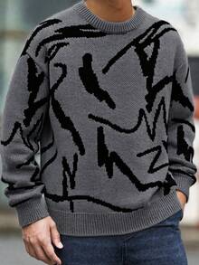 1件青少年男童休闲户外运动宽松街头风纹理加厚保暖针织衫，春/秋/冬