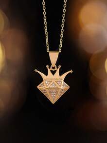 [Colar de Coroa de Luxo] Colar com Pingente de Coroa Dourada de Luxo com Diamante | 1 peça, Design Elegante em Camadas, Corrente Empilhável Versátil, Zircônia Sintética Cintilante, Acabamento Polido, Joia de Uso Diário e Presente de Festa, Acessório de Ocasião Especial para Mulheres