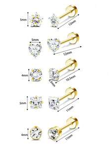 10pcs Low Allergenic Flat Stud Earrings, Unisex, Gold Plated Stainless Steel Material, Mini Screw Cartilage Studs - Ear Stud - View 21