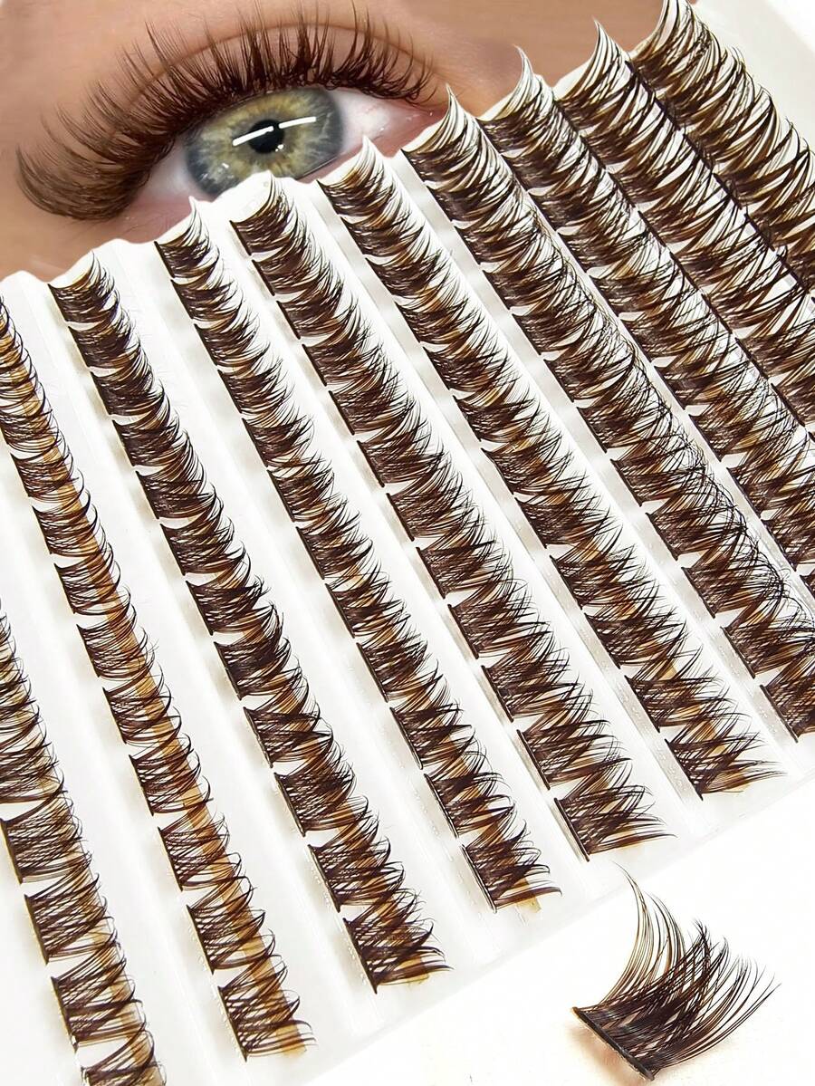120簇 D捲度 棕色自然豐盈捲翹單根接睫毛 9-16mm 防水持久 DIY接睫毛，適合淡妝、濃妝與日常場合，便攜式，適用於日常使用或外出 - D - 查看 1