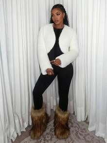 NEW IDEA 女款優雅奢華人造毛皮白色短夾克，柔軟絨毛冬季外套，適合晚餐約會、假日派對與節慶場合 - 白色 - 查看 4