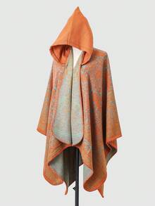 1pc Jacquard Knit Shawl Scarf Poncho Cape Cardigan - Multicolor - View 7