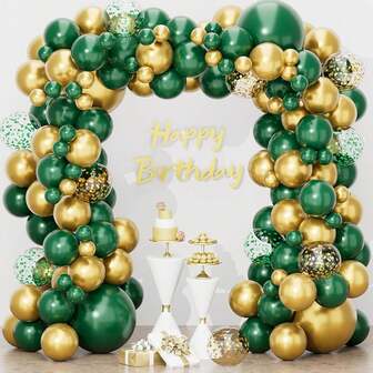 Dark Green And Gold Balloon Arch, 106 Pieces Green Gold Birthday Balloon Arch With Gold Confetti Balloons, Christmas Balloon Garland For Birthday Party Decoration, Christmas, Wedding, Christening, New Year