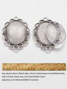 6set DIY Pendant Making, With Style Alloy Pendant Cabochon Settings And Glass Cabochons, Cadmium Free & Lead Free, Oval, Antique Silver, 36x26x2mm, Hole: 3mm, Tray: 25x18mm