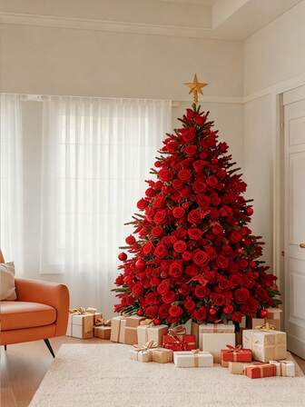 10 件圣诞树装饰，圣诞树玫瑰花，圣诞花装饰，一品红花，人造圣诞树吊坠装饰，派对装饰，圣诞节