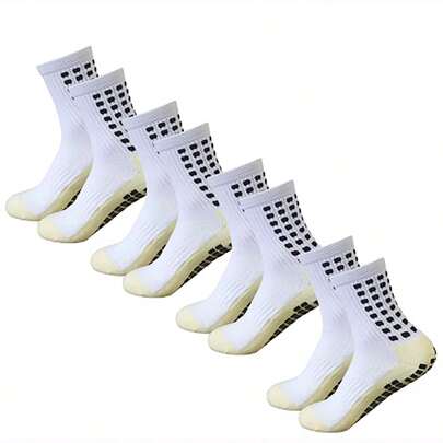 4 Pairs Men's Soccer Socks Anti Slip Non Slip Grip Pads For Football Basketball Sports Grip Socks,