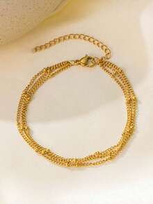 1pc Stainless Steel Bead Chain 3-Layer Bracelet, Fashion Minimalist Layered Bead Chain Bracelet, Lightweight Luxury Niche Versatile Accessory Suitable For Girls And Women Daily Wear (Bead Quantity Random)