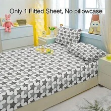 1 Peça Lençol Ajustável com Estampa de Estrela Cinza e Padrão V Branco, Capa de Colchão Macia e Confortável para Quarto, Quarto de Hóspedes e Dormitório, Protetor de Colchão, Conjunto de Roupa de Cama (Fronha Não Incluída)