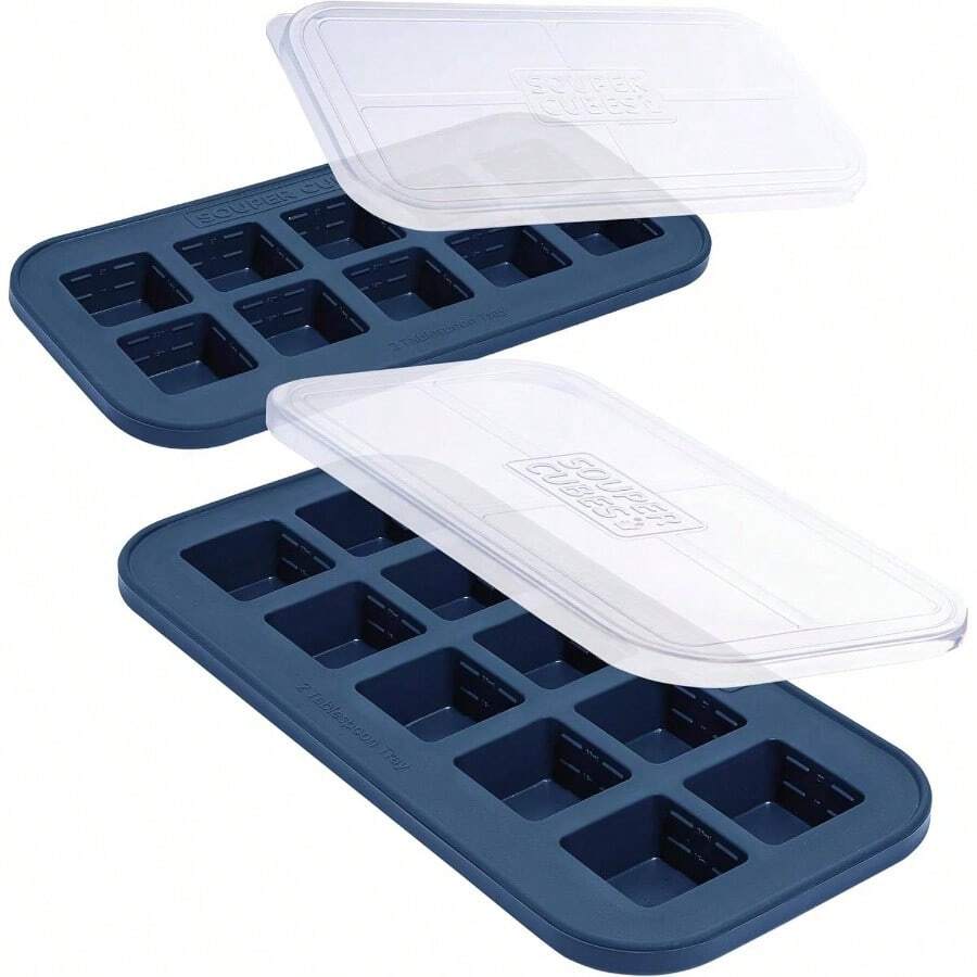 2 Tbsp. Silicone Freezer Molds - Storing Garlic, Herbs, Ginger, Pesto, Tomato Paste, Lemon, Purees And More - Silicone Food Freezer Tray - Cranberry U2013 2 - Pack - 2 件裝 + 藍莓 - 查看 1