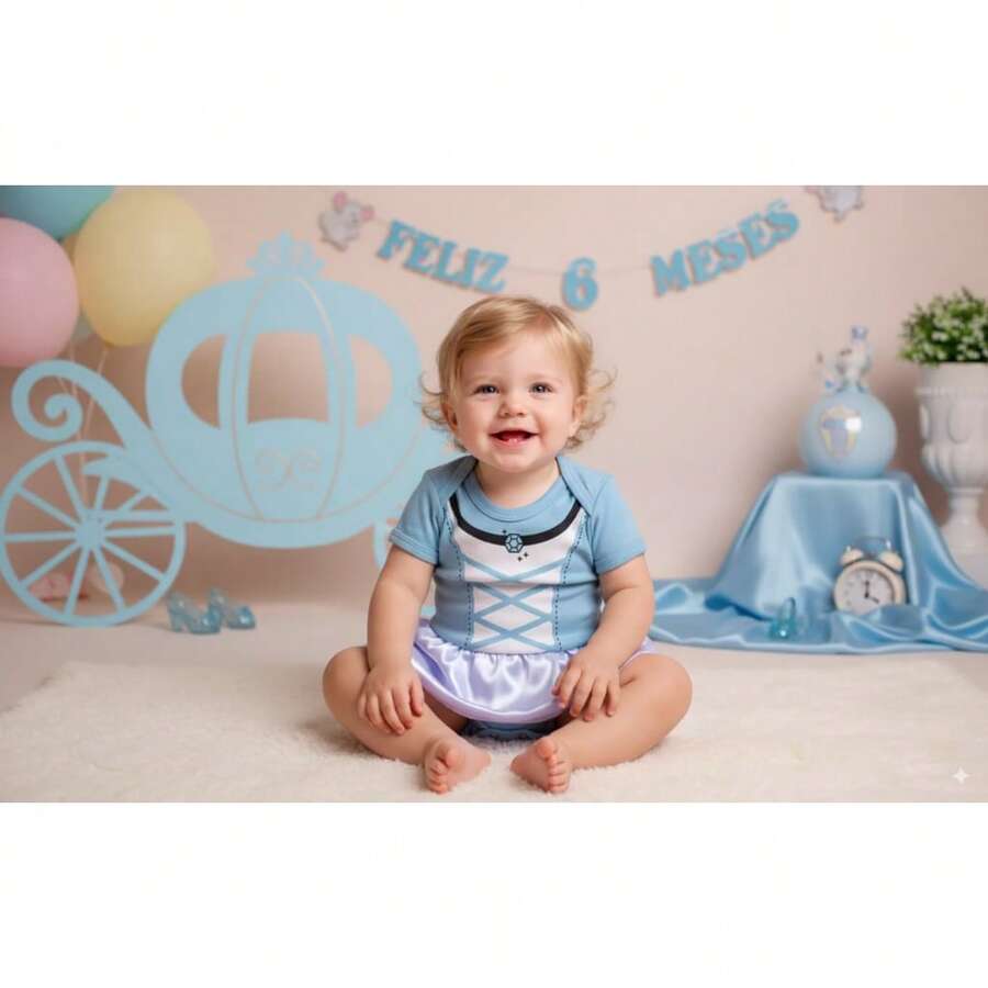 Princesses Themed Baby Bodysuit Kit With Bow For Monthiversary - 淺藍色 - 查看 1