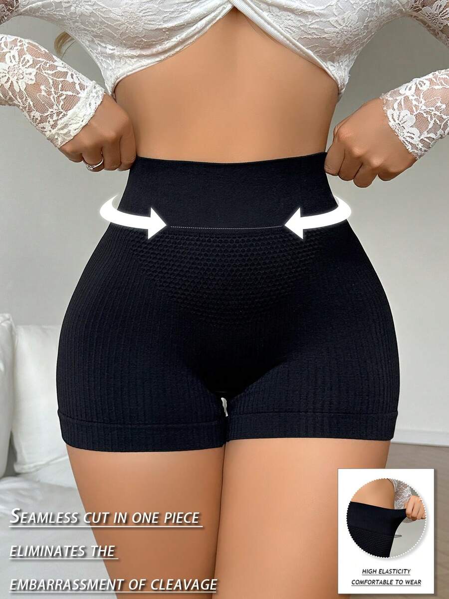 1pc Elegant & Comfortable Seamless Honeycomb Textured Women's Hipster Panty - Black - View 1