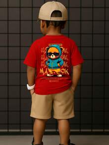 Children's Set T-Shirt And Shorts Summer Fashion Youth Male Various Colors And Sizes Maverick Bear - 紅色 - 查看 2