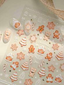 Beautizon Nailartlab 1pc Christmas Tree White Snowflake 3D Self-Adhesive Nail Art Sticker, Cute Christmas Snowman & Gingerbread Nail Sticker - Multicolor - View 3