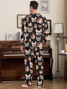 Printstory Customized Men's Pajama Set – Printable With Any Pattern, Personalized Unique Gift, Suitable For Family, Friends And Holiday Parties - Black - View 2
