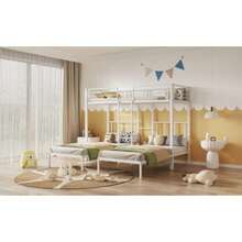 Triple Bed, Triple Bunk Bed For Teenagers With Ladder, Iron Bed With Safety Rail And Table, White 90x200cm*3 - White - View 7