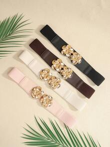 1 Stück eleganter elastischer Taillengürtel für Damen in Mehrfarbig, modischer Gürtel mit goldenem Blumenverschluss, vielseitig verwendbarer hochwertiger Taillengürtel für Kleider, Hemden, Jacken