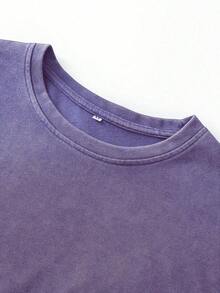 1pc 2025 Graphic T-Shirt Men's Cotton Washed Vintage Band Print Loose Shirt For Street Style Graphic Tee Shirts - 紫色 - 查看 3