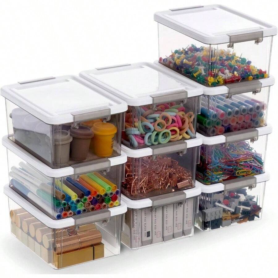 . 8 QT 6 Pack Small Storage Bins Plastic Storage Container Stackable ...