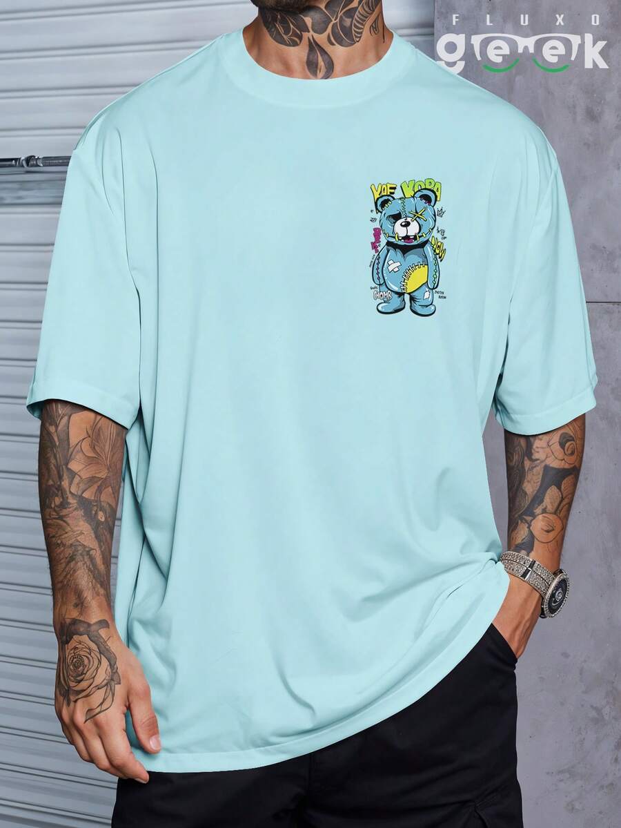 Shirt Oversized Streetwear Printed Angel Bear T-Shirt REF 7017 FLUXOGEEK - 淺藍色 - 查看 1