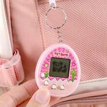 4 件电子宠物玩具，黑白屏手持迷你游戏机挂件，虚拟宠物饲养电子游戏玩具，心形设计，便携（可用作钥匙扣/包包挂件），适合万圣节/圣诞节/学校礼物