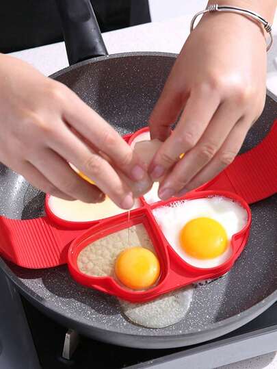 1 peça de moldes de silicone para panquecas, forma para assar ovos, anel de ovo antiaderente de silicone, anéis de ovo redondos (vermelhos com 7/4 furos), utensílios práticos para café da manhã, utensílios para jantar em família, utensílios para festas