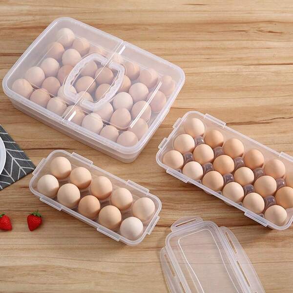 Covered Egg Holders For Refrigerator, Plastic Storage Container/ Deviled Egg Tray Carrier With Lid Fits 34 Eggs