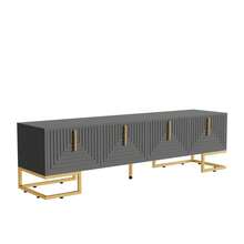 TV Unit, Lowboard With Structured Doors, TV Stand, Gold Handles And Gold Legs. - Black+ Gray + Particle Board + 70-79 Inches - View 8