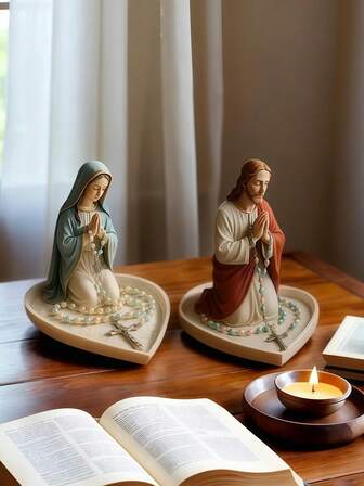 1 件圣母玛利亚祈祷雕像，宗教家居装饰雕像，用于精神祭坛和祈祷空间，精美的天主教艺术雕塑，带底座托盘，虔诚的信徒装饰，非常适合日常冥想，是寻求和平、信仰和奉献的信徒的理想礼物