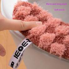 Thickened Plush Toilet Seat Cover, Washable, Warm And Soft Universal Toilet Seat Cover, Checkerboard Rabbit Ear / Cute Raccoon Toilet Sticker - Multicolor - View 11