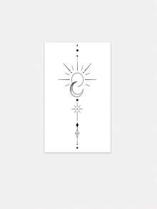 1 pièce de tatouage temporaire, style Y2K avec motif géométrique soleil et lune, motif de chaîne, imperméable et anti-transpiration, lavable, tatouage de simulation pour bras et épaules, convient aux personnes à la mode - Noir - Voir 6