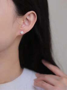 GAGAFEEL 1 Pair Of Small And Cute S925 Sterling Silver Sparkling Zirconia Earrings Mini Square Simple Earrings For Daily Wear