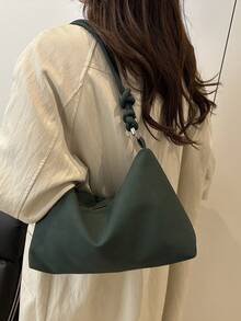 简约新月斜挎包，多功能单肩包，大号手提包，带可调节肩带，适合聚会、郊游、度假、购物和日常使用，可容纳硬币、手机，非常适合办公室女士、大学生和职业人士，优雅的女士单肩包 - 墨綠色 - 查看 3