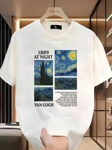 Camiseta Casual de Manga Corta para Hombre - Impresión de Tiburón y Gato de Dibujos Animados, Tela Transpirable, Ropa de Calle Cómoda para el Verano, Cuello Redondo, Ajuste Regular, Camiseta de Uso Diario| Camiseta gráfica divertida| Ajuste cómodo - Blanco - Ver 13