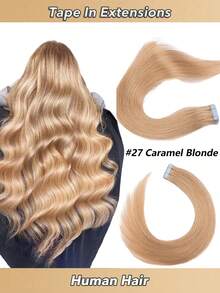 Jessie's Selection 20pcs/Pack 50g Tape In Hair Extensions Skin Weft Remy Silky Straight Seamless Invisible Tape Adhensive Human Hair Extensions For Volume Add Length Luxury Quality Affordable Cost Salon Quality, Perfect For Graduation, Anniversary, And Holiday Hairstyles, Holds Up Well (#27 Honey Caramel Blonde) - S27 - 查看 1