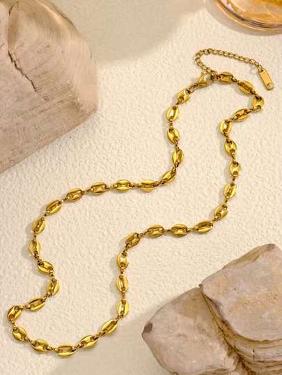 1 peça de colar minimalista com segmento de grãos de café em aço inoxidável banhado a ouro 18K, elegante corrente de clavícula feminina personalizada