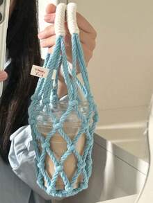 Sacs en maille tissés à la main, tasses à eau, sacs portables pour boissons, café, réutilisables, sacs pour bouteilles d'eau portables, sacs pour boissons, sacs portables, sacs en maille décoratifs, sacs de rangement décoratifs, convenant comme cadeaux artisanaux pour les amis, la famille et les camarades de classe, parfaits pour les plages, les pique-niques et les voyages - cadeaux décoratifs pour les amis, la famille et les camarades de classe, articles essentiels pour les pique-niques, artisanat artistique