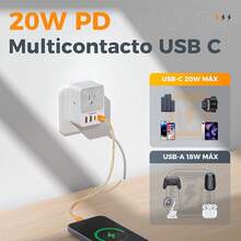 TESSAN 20W Regleta Multicontacto Pared, Protector de Sobretensiones con 3 Enchufes de CA y 4 USB (2 USB C), Conector Multiple Outlet para el Hogar, Oficina, Dormitorio, Viaje Accesorios, Gris PCHG - gris - Ver 3