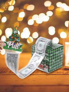 1 set de boîte-cadeau de Noël à grille verte avec extraction de pièces, boîte à monnaie avec extraction du Père Noël, design de bonhomme de neige et sapin de Noël, boîte à surprise en papier, boîte-cadeau de Noël pour l'argent, boîte à pièces en papier, décoration de Noël joyeux, décoration de Noël, décoration de Noël, cadeau de Noël, décoration de Noël, décoration de Noël - Multicolore - Voir 1