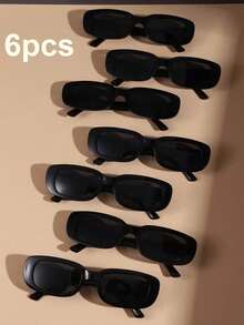7pcs Y2K Square Cute Retro Fashion Glasses - Black - View 6