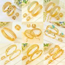 24K Gold Plated Luxury Dubai Style Bangle & Ring Set, Islamic Saudi Arabia Design Jewelry For Women, Wedding Party - Bracelet Ring Set - View 14