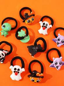 10 件装女孩卡通南瓜和骷髅万圣节派对发圈