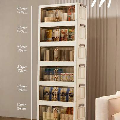 50厘米/19.69英寸宽折叠储物柜，年末囤货收纳箱，冬季衣物衣柜收纳箱，情人节物品收纳，便携式家用储物衣柜，双门折叠箱，可选1-6层，加厚双门带轮储物柜，家用免安装储物架，衣物玩具收纳架，塑料折叠储物柜