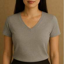 Kit Of 4 Basic V-Neck Short Sleeve Ribbed Blouses - Black, Gray, Military Green, Wine - View 3
