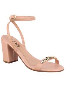 Women's Buckle Sandal Metallic Embellishment Straps High Block Heel Elegant Munita - Bụi hồng - Xem 4