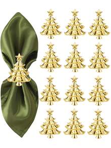 120/12/6/2/1 pezzo Anelli per tovaglioli natalizi, Portaposate natalizi dorati a forma di albero di Natale per uomo e donna, riutilizzabili per raduni familiari, banchetti, fibbie metalliche natalizie per apparecchiare la tavola, decorazioni per tavola da pranzo per feste di Natale, forniture per feste natalizie