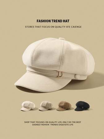 1 pieza Boina unisex con decoración de letras, estilo casual, minimalista, clásico de pintor, estilo de ropa de calle, estética elegante, vibra Y2K, versátil para uso diario, trabajo, reuniones, festivales de música, actividades al aire libre, cosplay, playa